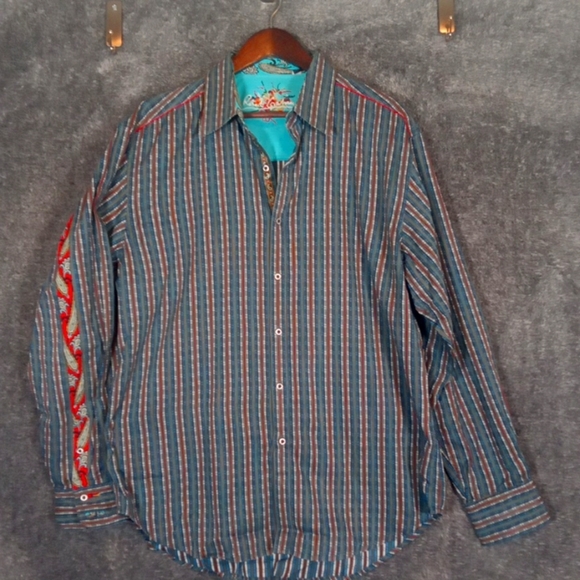 Robert Graham Mens Xl Striped Multicolor Long Sleeve Flip Cuff - Picture 2 of 10